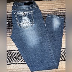 Skinny Jeans
- WallFlower
- Size 11
- 28 inch inseam
- Dark wash, light accents